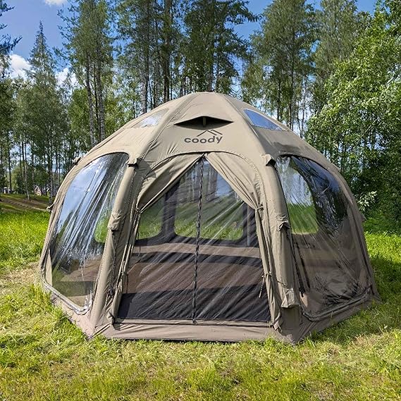 Coody | Rbm Outdoors Koala/Hub/Octopus Inflatable Tents for Camping with Stove Jack, 2/8/10 Person Luxury Canvas Blow Up Tent, 2 Room, Easy Setup Casa de Campana, Large Inflatable House with Pump