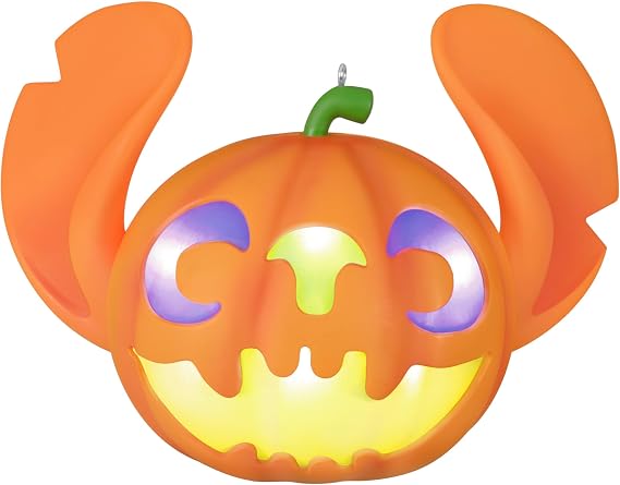 Hallmark Keepsake Halloween Ornament, Disney Lilo & Stitch Spooky Stitch Jack-o'-Lantern with Light, Gifts for Disney Fans
